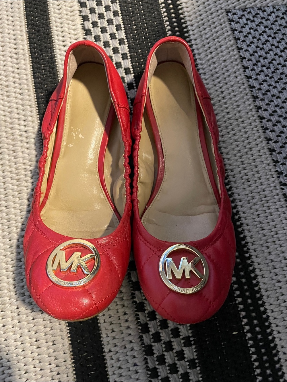 Michael Kors Leather, red quilted ballet shoes size 8.5